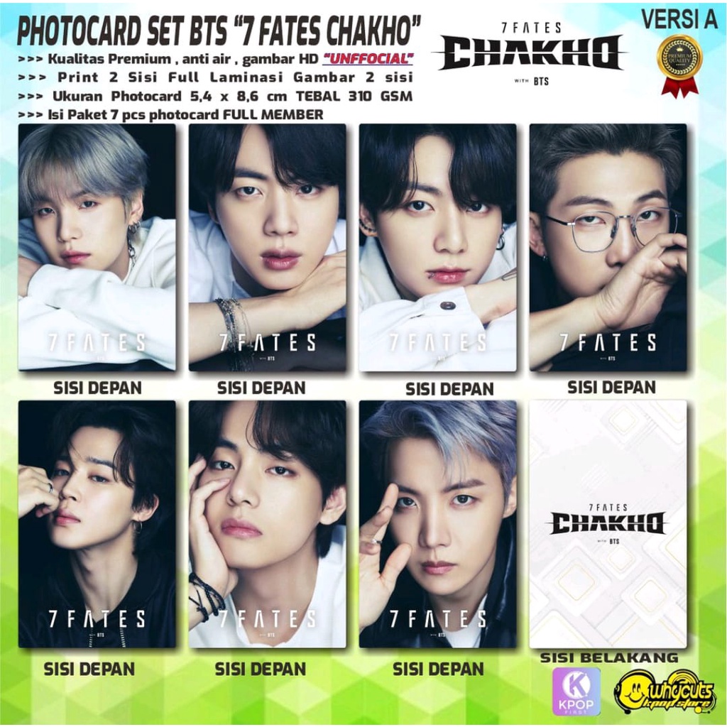 PHOTOCARD FULL SET KPOP PREMIUM BTS DAN PER MEMBER / 7 FATES CHAKHO / PRINT 1 SISI FULL LAMINASI GLOSSY / ISI 7 PCS