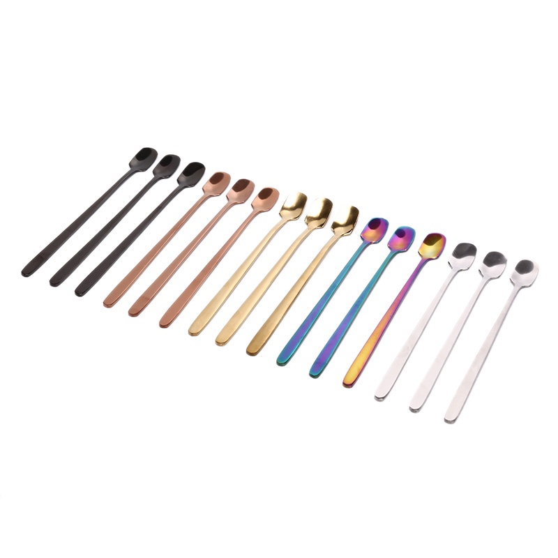 1 Pc Sendok Kopi Bahan Stainless Steel Bentuk Persegi Panjang Warna-Warni