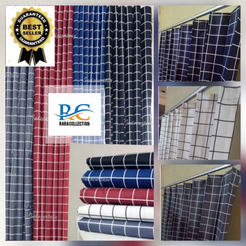 gorden plisket motif kotak-kotak warna hitam biru Nevy Estetik tirai / gorden jendela minimalis/gord