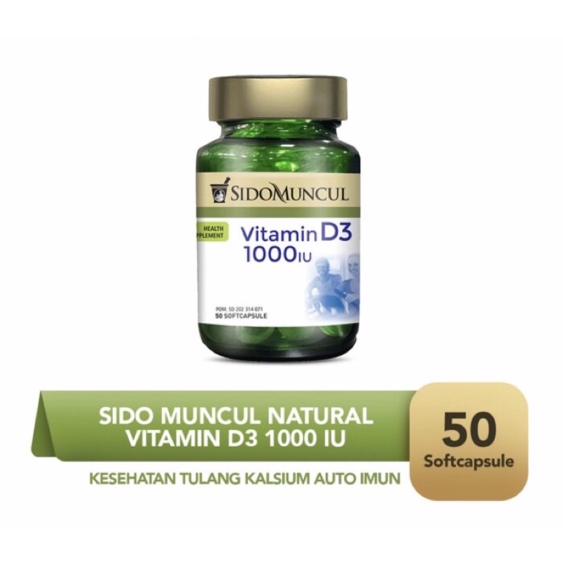 Sidomuncul vitamin D3 1000 IU 50 kapsul ( kesehatan tulang &amp; imun )