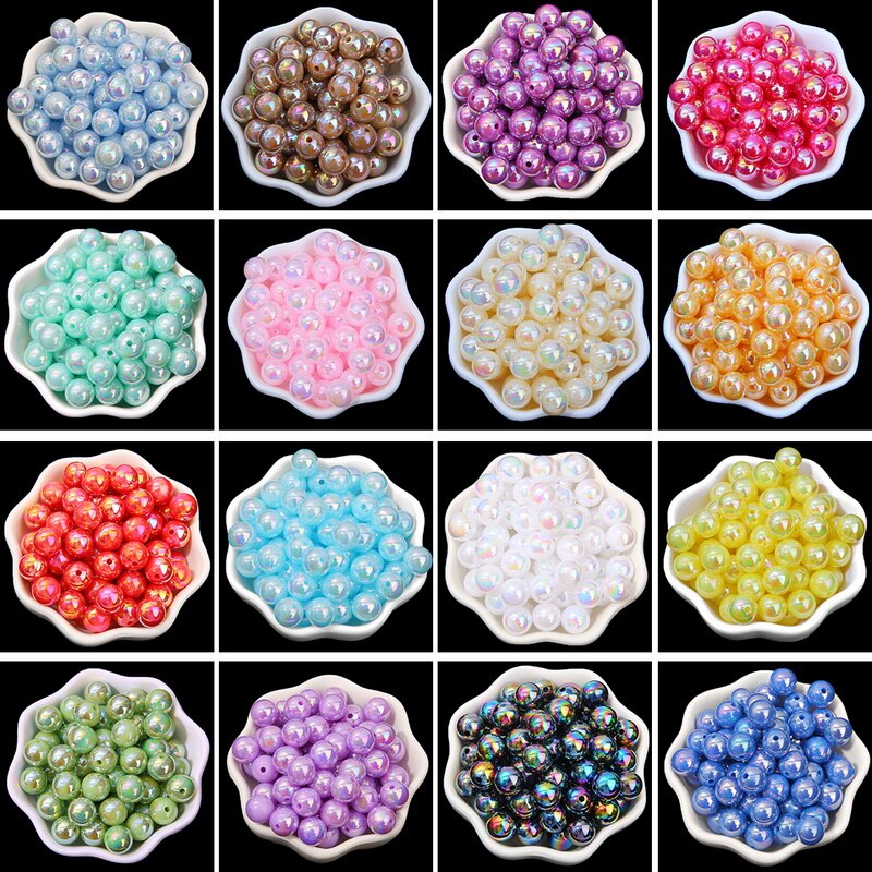 Manik-Manik Bulat Longgar Bahan Akrilik Warna Pelangi Ab Ukuran 6mm 8mm 10mm Untuk Membuat Perhiasan