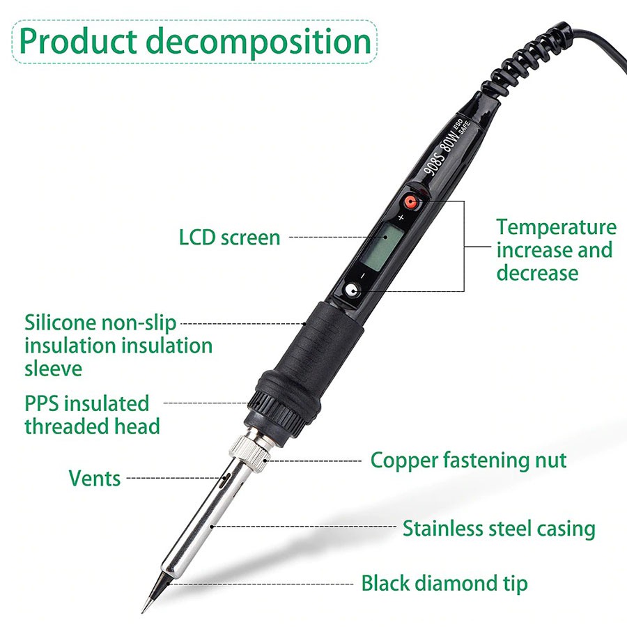 SONEX Electric Solder LCD Soldering Iron 60W 220V - JCD908S - Black - 7ROT8RBK