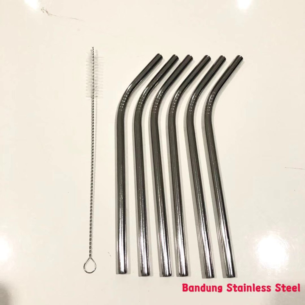 Sedotan set 7 in1 22cm Bengkok besar stainless dengan sikat besar 20cm