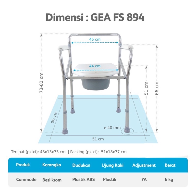KURSI BAB Commode Chair Kursi BAB - Tanpa Roda / Kursi BAB Commode Chair - Kursi Toilet FS 894