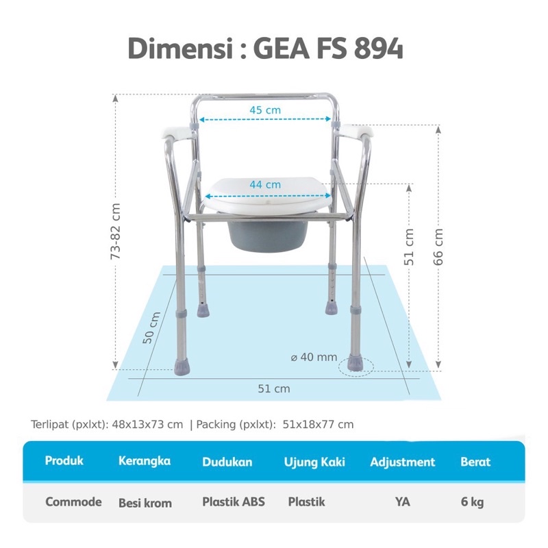 KURSI BAB Commode Chair Kursi BAB - Tanpa Roda / Kursi BAB Commode Chair - Kursi Toilet FS 894