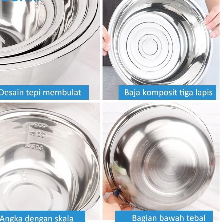 PUIY freemir  5 Pcs Mixing Bowl Set Baskom Stainless Steel Tebal Skala Pengukuran Mangkuk Besi Stain
