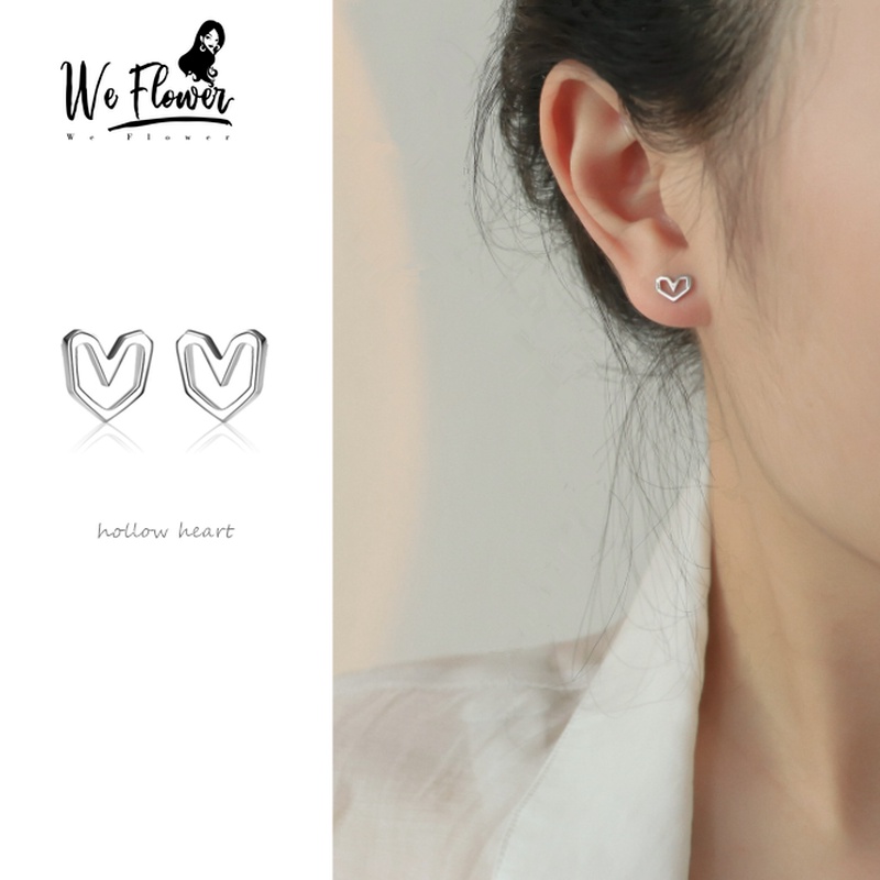 We Flower Anting Tusuk Gantung Bahan Sterling Silver 925 Desain Hati Hollow Gaya Korea Untuk Wanita