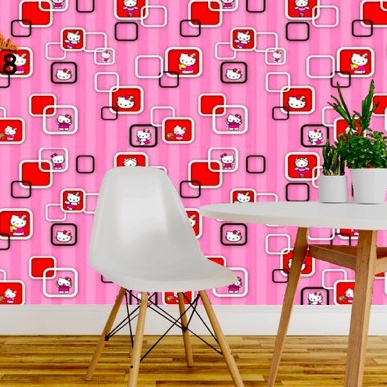 MARKASSHOP66--WALLPAPER  STICKER DINDING SALUR PINK KOTAK HELLO KITTY