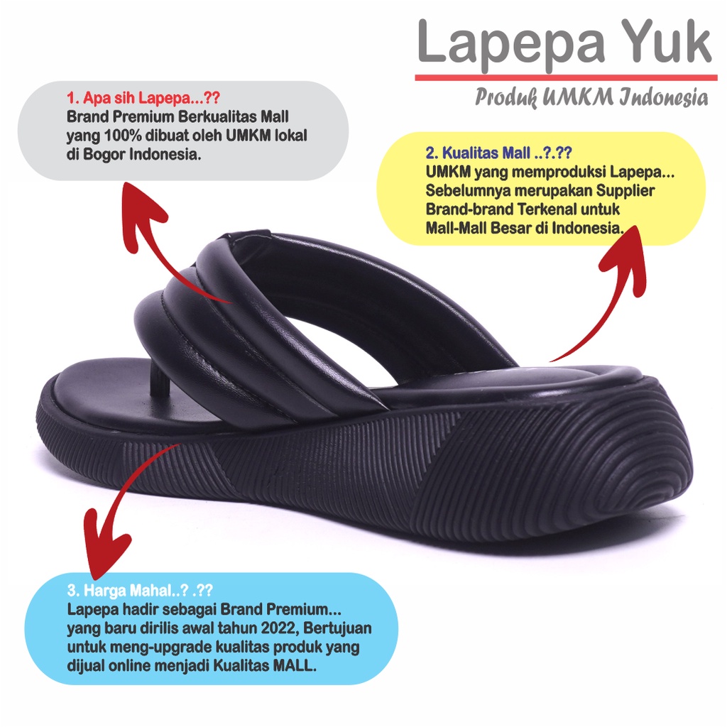 LAPEPA YUK - Sandal Wanita Jepit Wedges ZELDA Sendal Japit Platform Perempuan Empuk  Sandals Cewe Capit Tinggi  Size 36 37 38 39 40 41 Untuk Rumah Santai Premium Promo Selop Wejes Warna Hitam BLACK Kekinian Terbaru Shoes Ori Original Mall Official Store