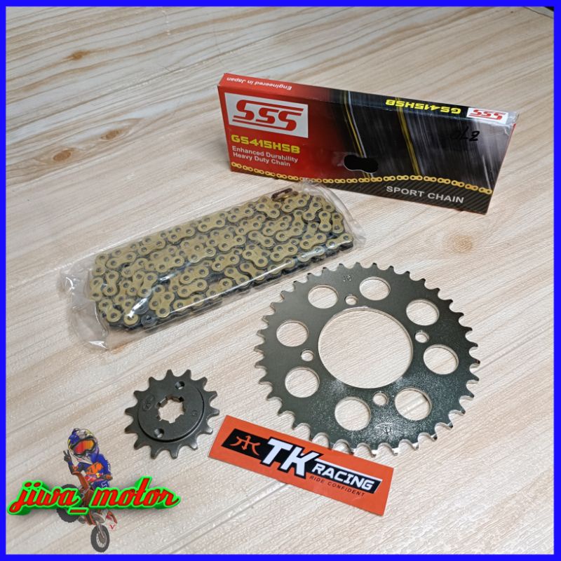 gear set 415 RX king MX Jupiter z Vega force 1 f1zr TK racing rantai gold SSS 415HSB panjang 130L