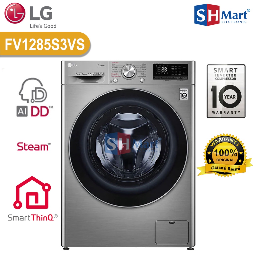 MESIN CUCI FRONT LOADING LG FV1285S3VS KAPASITAS 8,5 KG AI DD STEAM THINQ WIFI GARANSI RESMI (MEDAN)