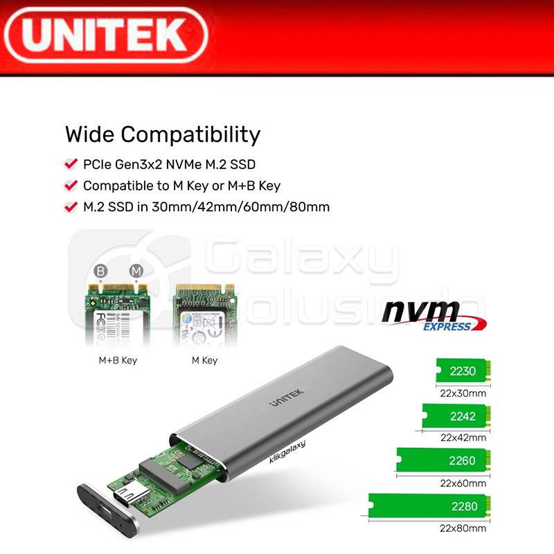 UNITEK S1201A PCIe NVMe M.2 SSD Enclosure - Type C to M.2 SSD