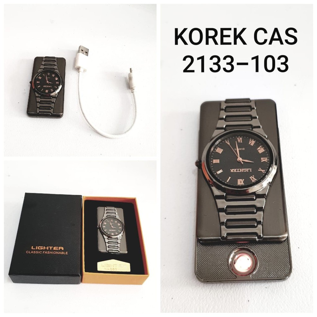 Terbaru Laris! KOREK API USB CAS MOTIF JAM 2133-103 BLACK LIGHTER ELEKTRIK CHARGER Murah!