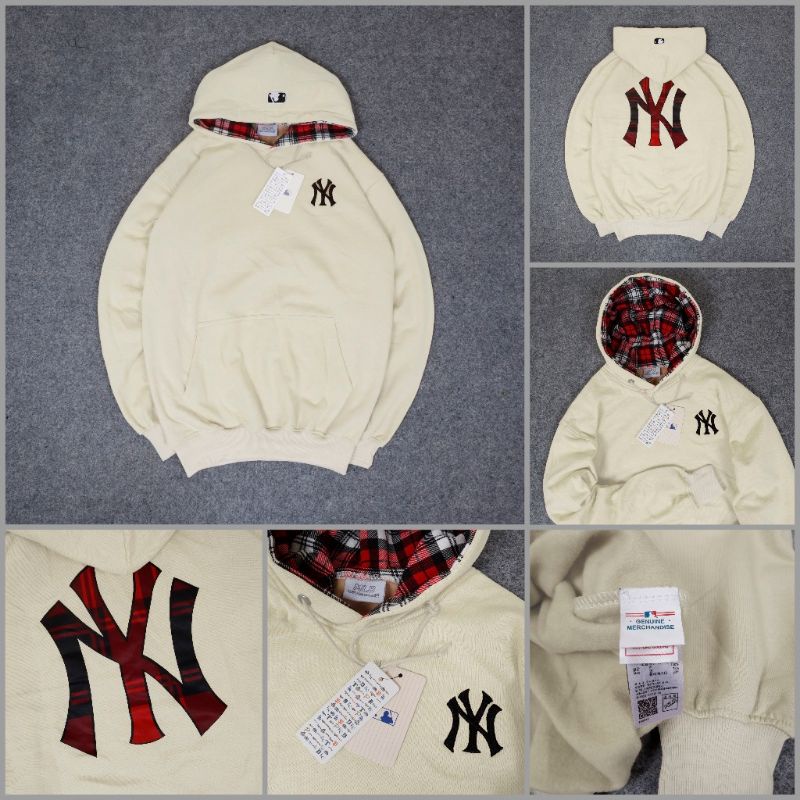 JAKET/SWEATER/HOODIE SWEATER HOODIE NY MLB CREAM BORDIR BATIK FULLTAG & LEBEL PREMIUM PRIA & WANITA