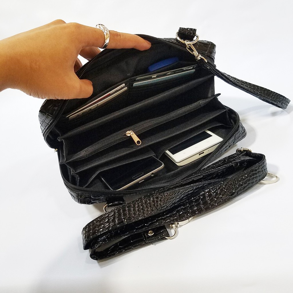 Exclusive Black Croco Tas Dompet Wanita Multifungsi / Tas Clucth Pesta Cantik / Hand Bag HPO