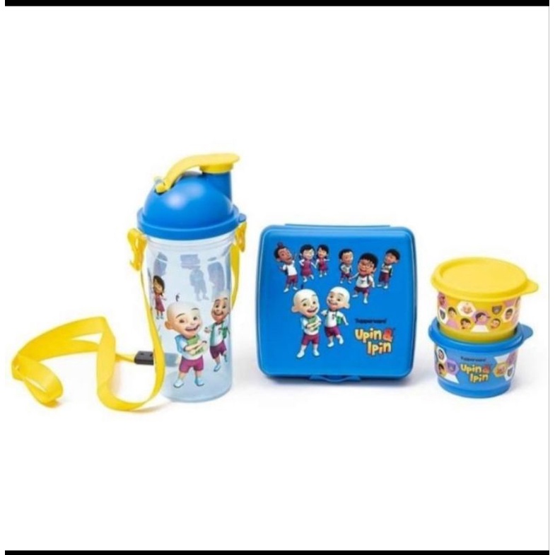 Kotak makan upin ipin tupperware set kotak makan botol minum anak