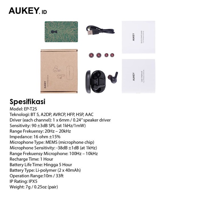 Earphone Bluetooth Aukey Earbuds TWS EP-T25 High Fidelity Audio