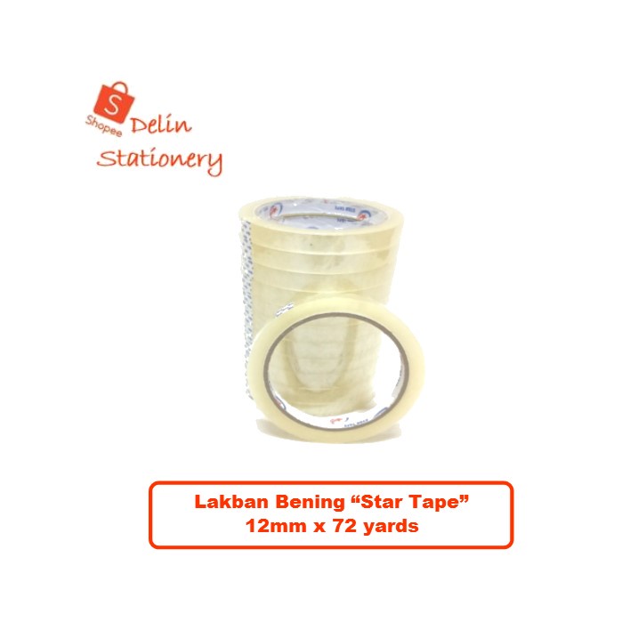 

Selotip Star Tape 12mm 1/2 inci x 72 yards / Isolasi / Lakban Murah Tebal Kuat / Slotip Bening / Solasi / Solatip