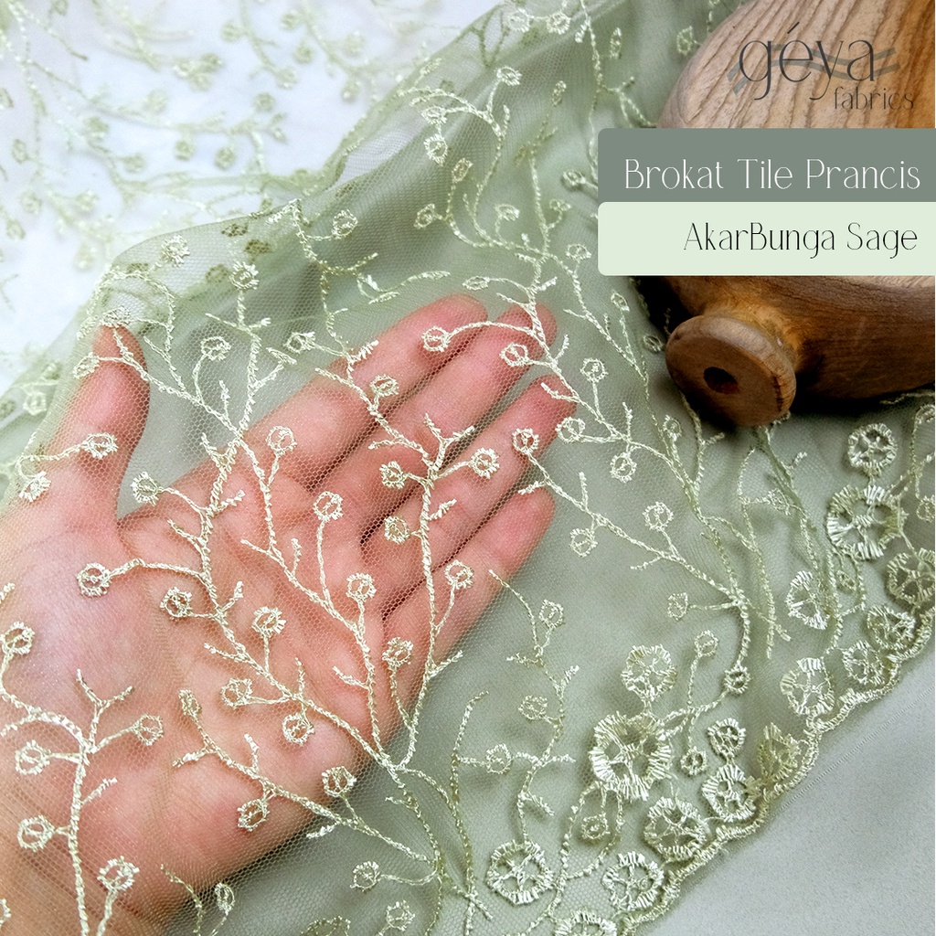 1/2 meter Kain Brokat Tile Prancis Bahan Kebaya Motif Akar