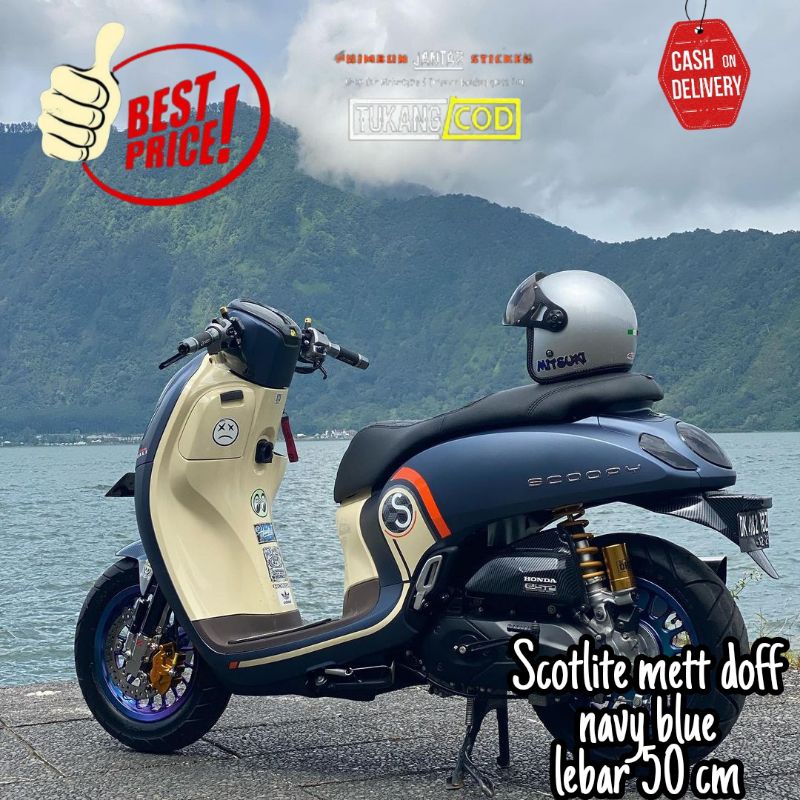 Sunkisscoo Sticker Scotlite Biru Navy Mett Doff Skotlet Motor Scoopy Biru Navy Mettalik Krom Doff