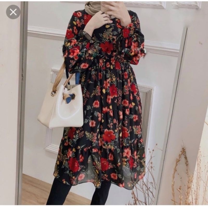 tunik dress ruffle silk premium/dress korea