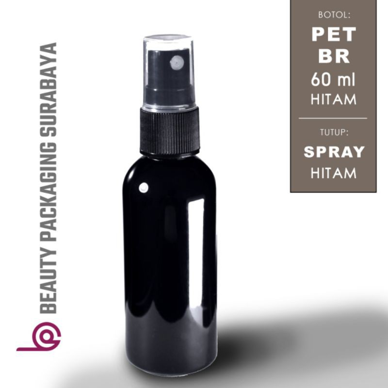 Botol Plastik PET 60ml BR Hitam Tutup  Spray