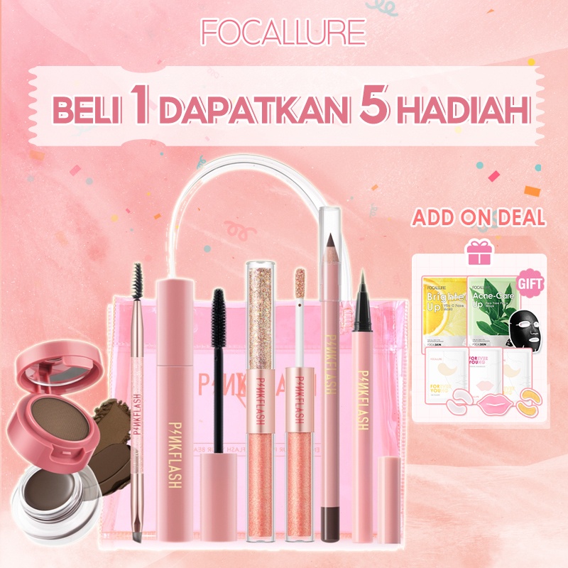 PINKFLASH OhMyLine 7pcs Eyes set Evenly pigmented Eyeshadow Long lasting Waterproof Eyeliner Mascara  Pensil Alis Tahan Air Profesional Eyes set