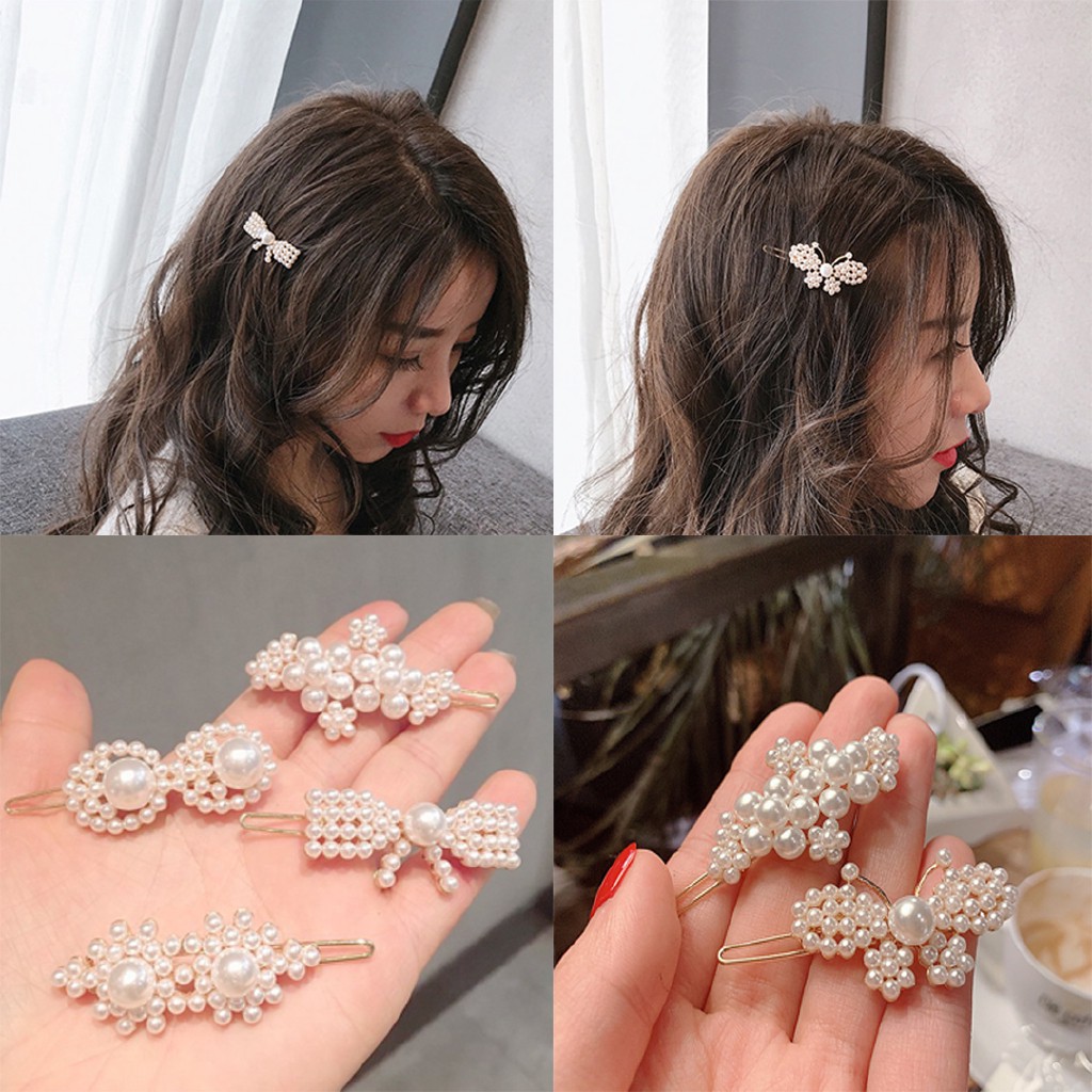 Jepit Rambut Hairclip Model Barrette Dengan Mutiara Gaya Korea Untuk Wanita Hairpin