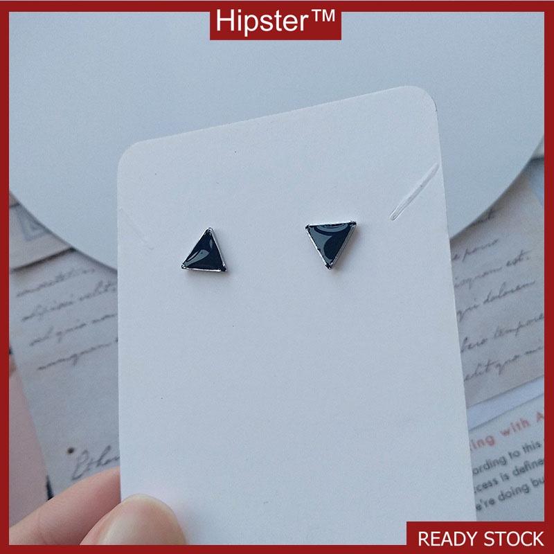 Trendy Hip Hop Style Platinum Simple Black Triangle Stud Earrings