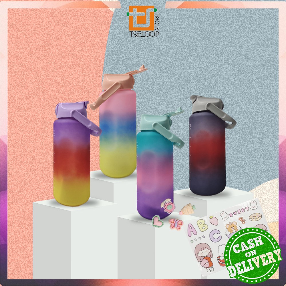OFM-C581 Botol Minum Tumbler 2Liter Gradasi Viral / Botol Air Motivasi Thumbler Pelangi Botol Penand