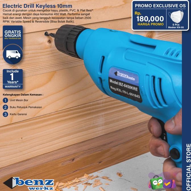 Mesin Bor Listrik Tangan Keyless / Electric Drill Keyless By Benz Werk Termurah
