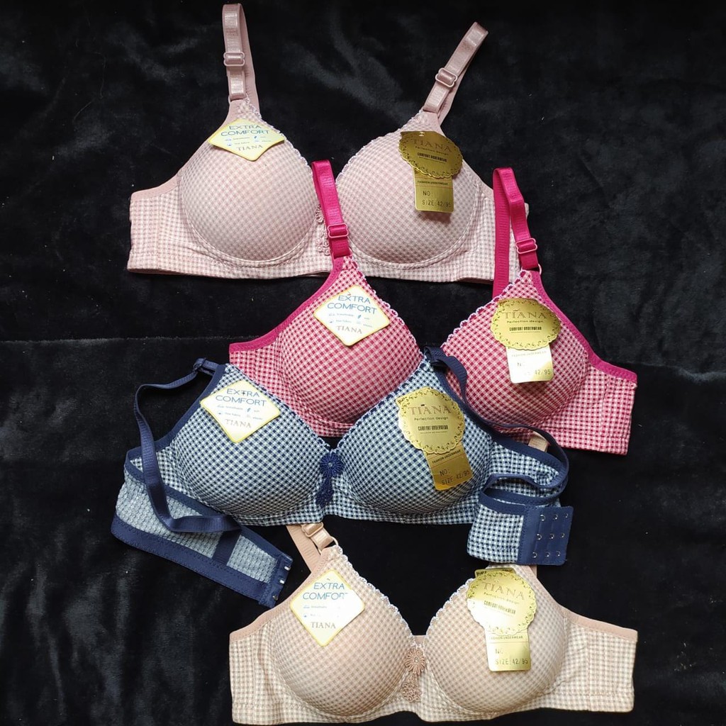 Bra jumbo push up bra cup C motif kotak kait 3 tanpa kawat Murah berkualitas Berandafashion