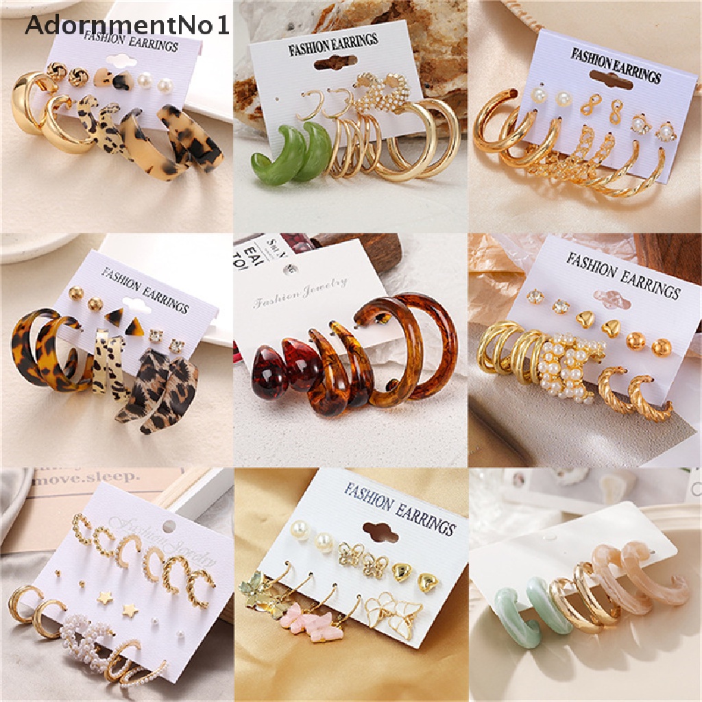 (AdornmentNo1) Set Anting Tusuk / Stud Model Geometri Dengan Mutiara Imitasi Gaya Vintage