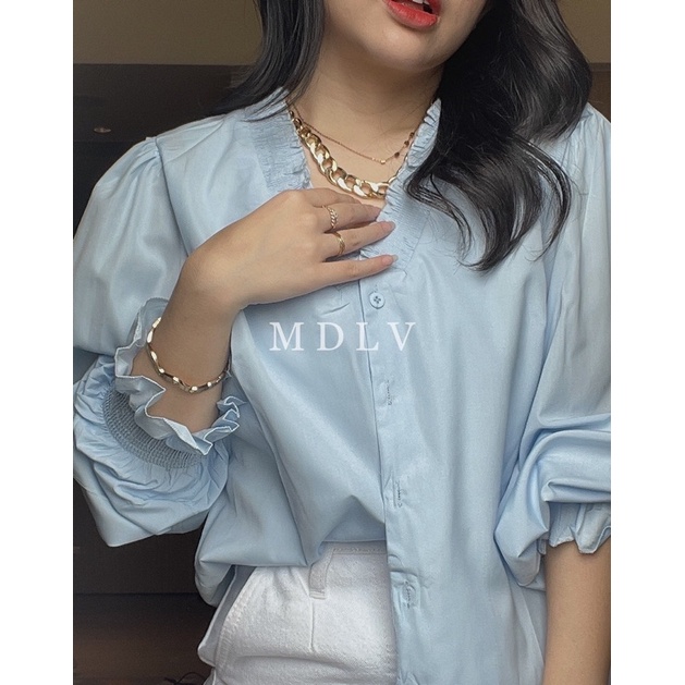 MDLV ~ 8071# Bonitta V Neck Shirt Blouse Korea Look Blouse Premium Atasan Import Fashion Import