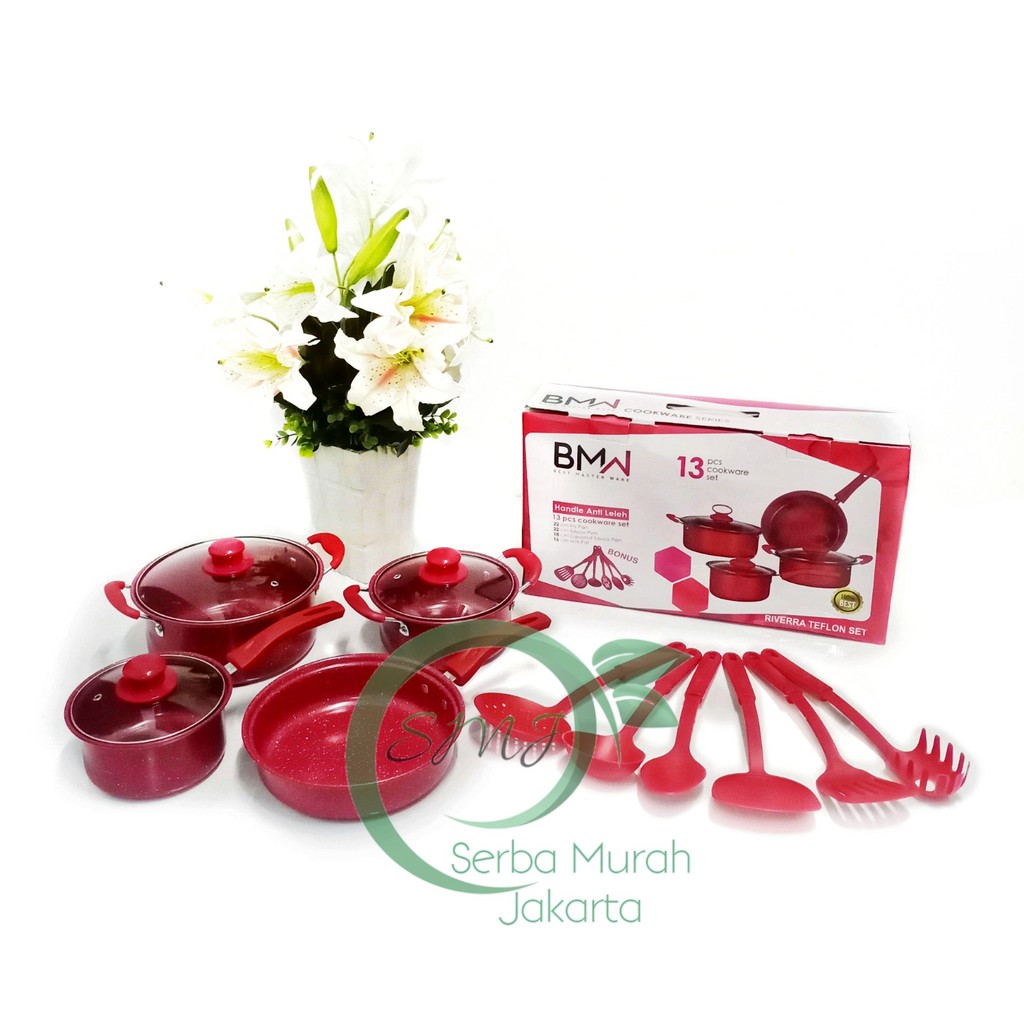 Serba Murah Jakarta - 1set Teflon Panci Set Bmw Warna Tebal Cookware Set Frypan Saucepan Milkpot