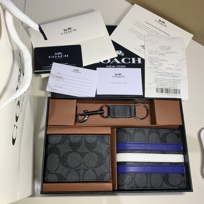 Coach Men's wallet F26072 Leather with stripes dompet pendek lipat ori