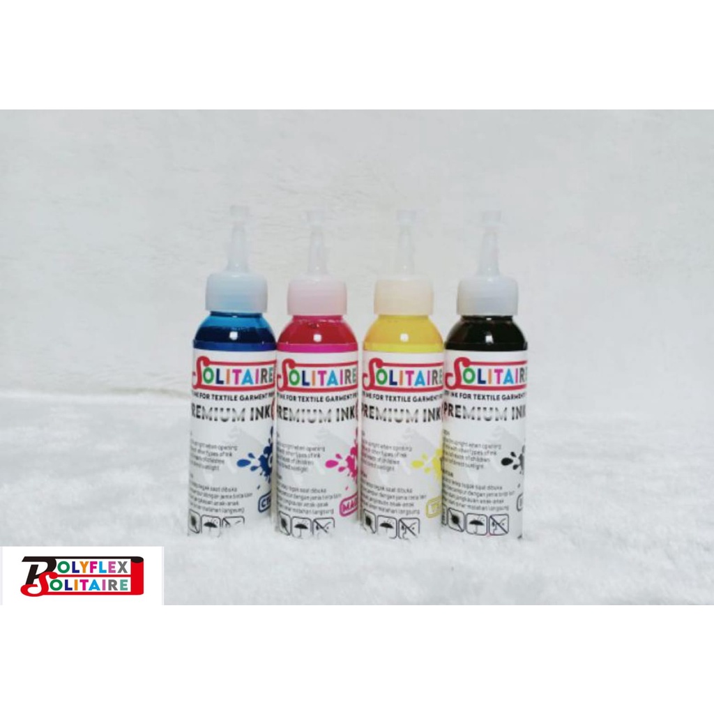 Polyflex Solitaire Tinta Solitaire Ink Warna CMYK Untuk Mesin DTF Paper Transfer Film 100ml