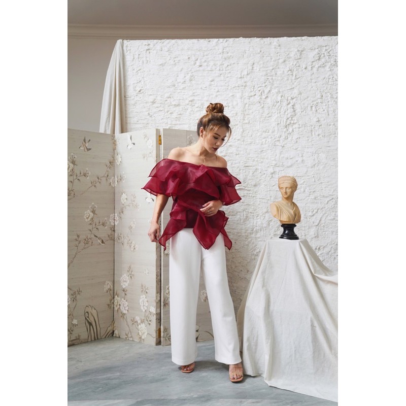 BRIELLE TOP IN MAROON - baju atasan wanita /terbaru / baju imlek / top organza / baju fashion wanita