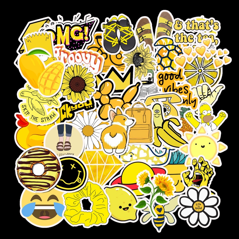 50 Pcs / set Stiker Desain Bunga Lemon Warna Kuning Tahan Air Untuk Dekorasi Kulkas Skateboard