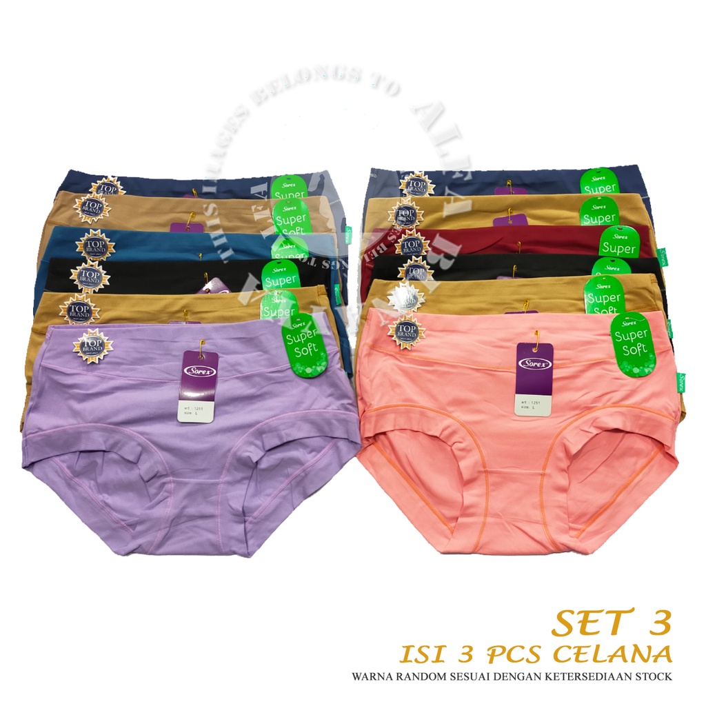 3 Pcs Celana Dalam Wanita SOREX 1251 - MIDI Cutting - Super Soft CD Underwear - Pakaian Dalam Wanita Katun Cotton