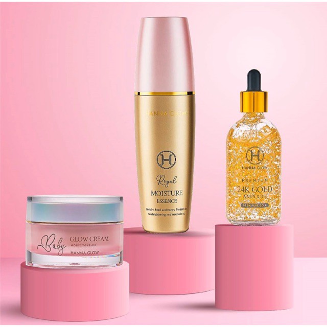 HANNA GLOW 24K Gold Ampoule | Royal Moisture Essence | Baby Glow Cream | BB Cream | Travel Kit | Hannaglow | Glowing Kinclong Bersih Mulus Bekas Jerawat