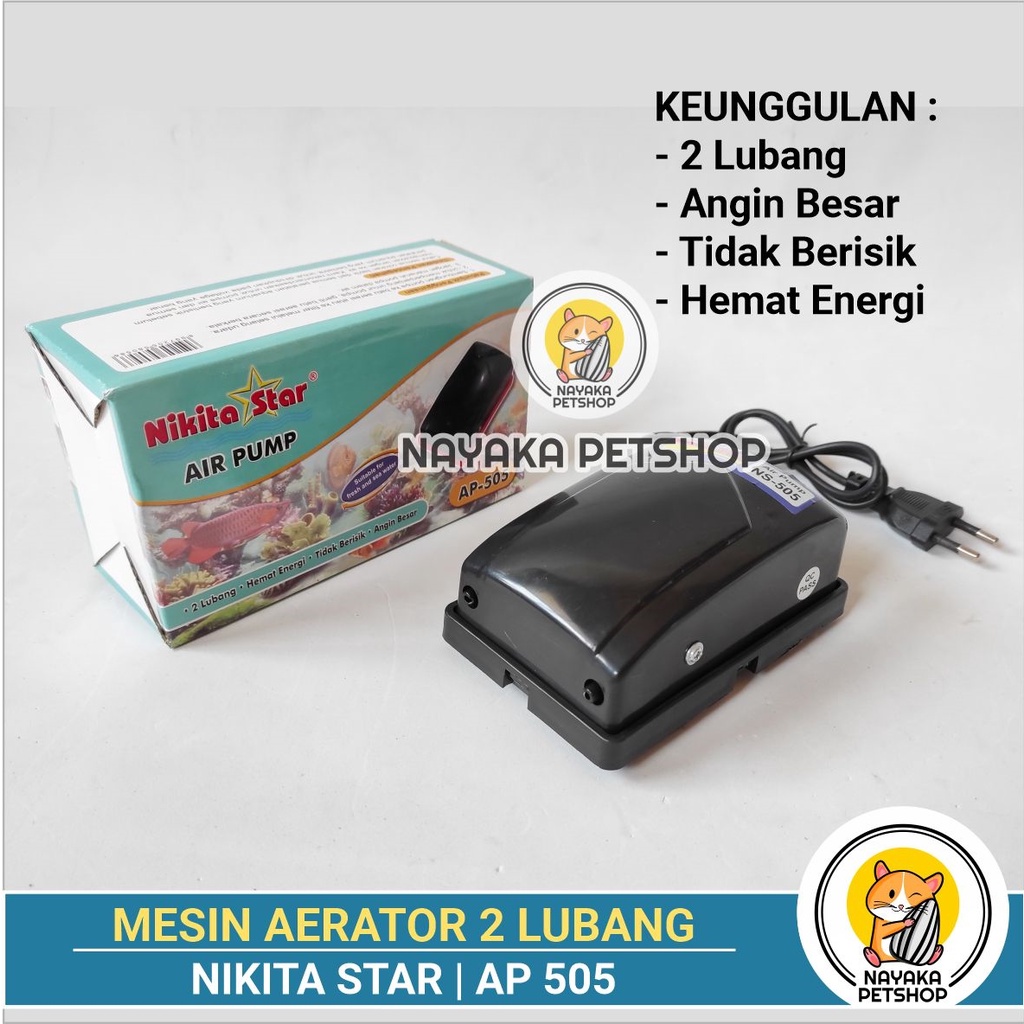 Nikita Star AP 505 Mesin Aerator Aquarium 2 Lubang Pompa Gelembung Udara Aquascape