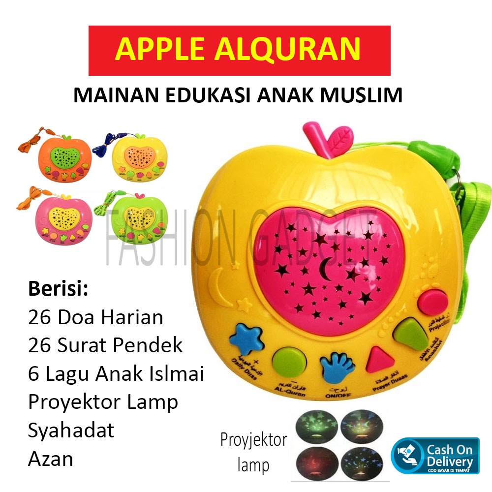 Apple Alquran + PROJECTOR LAMP Mainan Edukasi Anak Muslim Apple Learning Qur'an Hadiah Anak Apel Learning Qur'an Mainan Edukasi Muslim Apple Quran Mainan Belajar Elektronik - Warna Acak