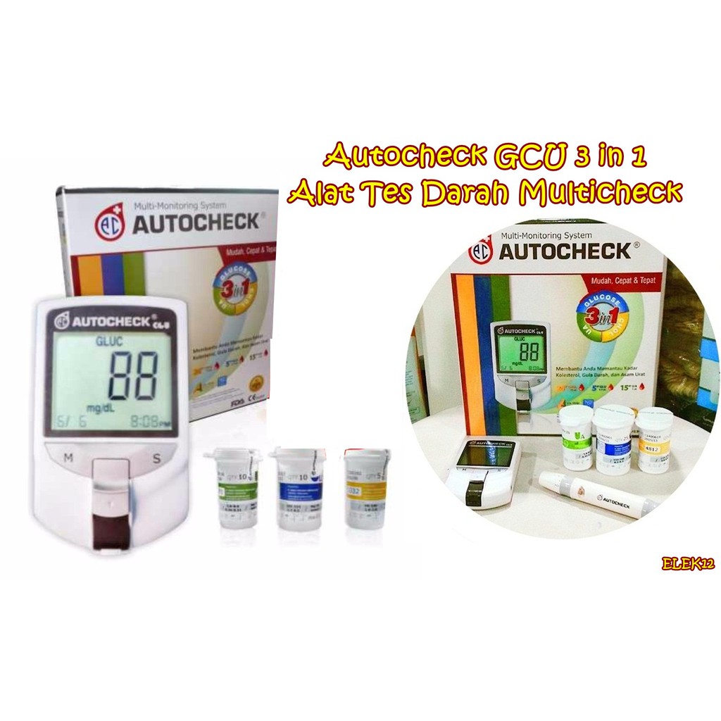 ELEK12 AUTOCHECK GGCU 3 IN 1 ALAT TES Gula DARAH / glukosa ,Asam urat, kolesterol MULTICHECK