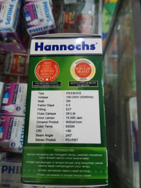 Lampu led hannochs premier 3 watt nyala putih terang