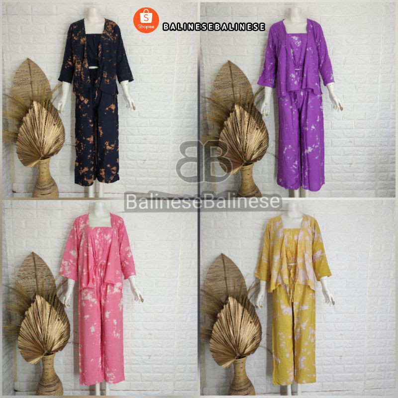 Setelan Cardigan Lengan Panjang Plus Kemben Tiedye Abstrak BALI