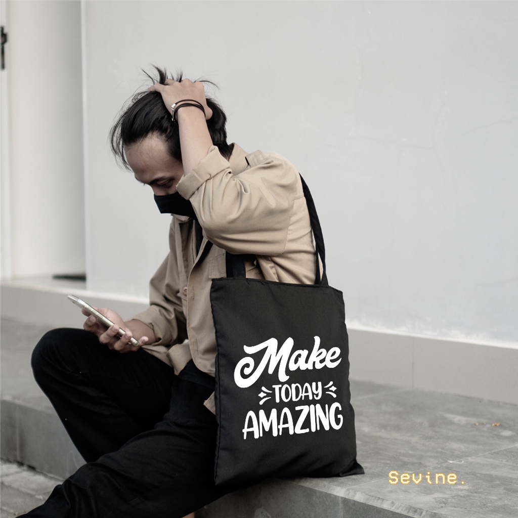 Sevine Totebag Tas Wanita Tote bag Resleting Girl Quotes Black Series Hitam - TQ8