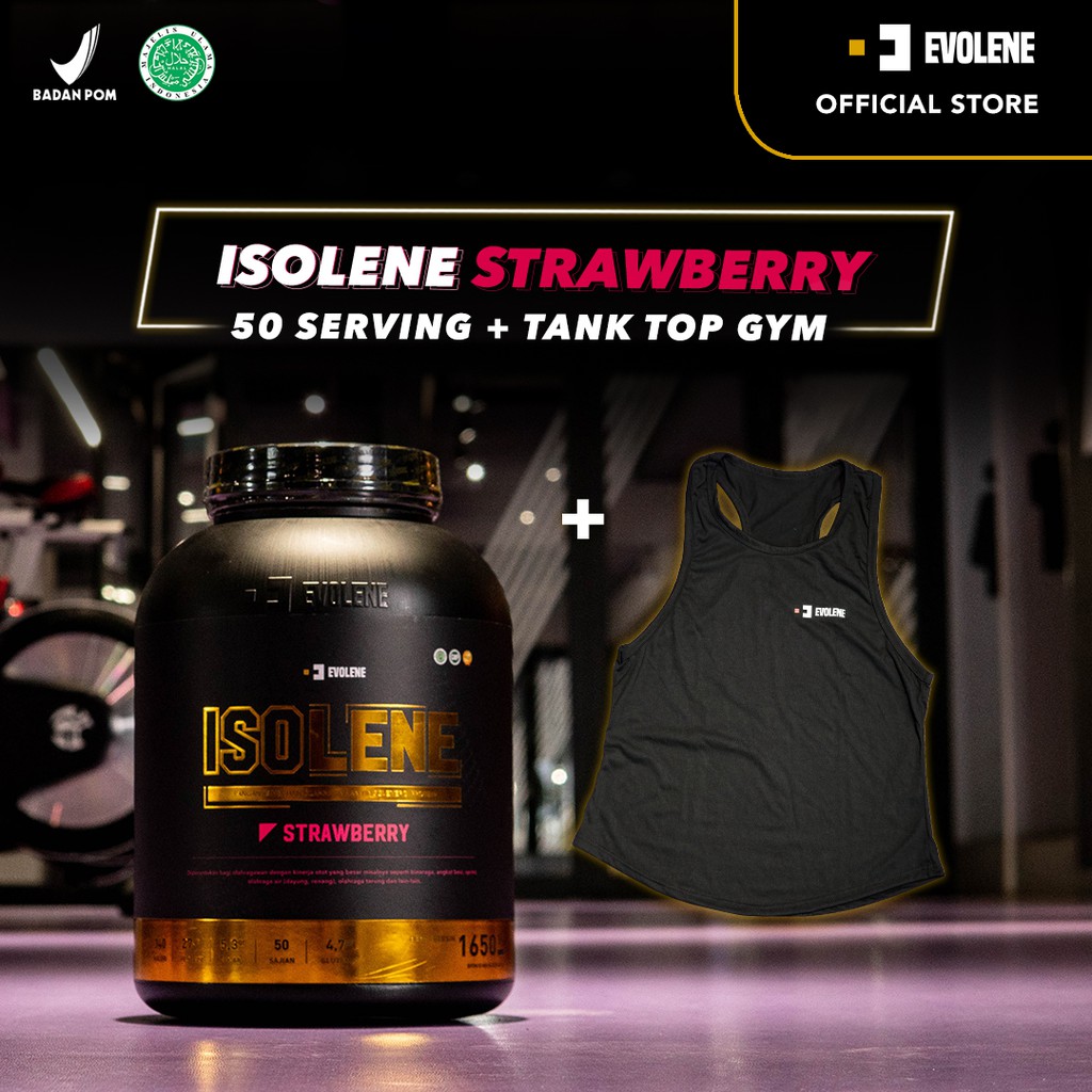 Isolene Strawberry 1650gr/50 Sachet Kualitas premium - Suplemen fitness pembentuk Otot - Defisit kalori - Susu Protein - Suplemen Fitness - Minuman Protein - Suplemen Workout - Whey protein isolate Evolene Evoline Evolen