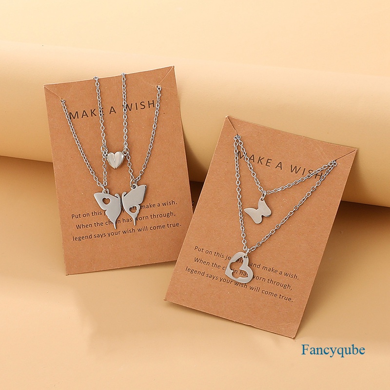 Kalung Liontin Butterfly Heart Bahan Stainless Steel Untuk Wanita