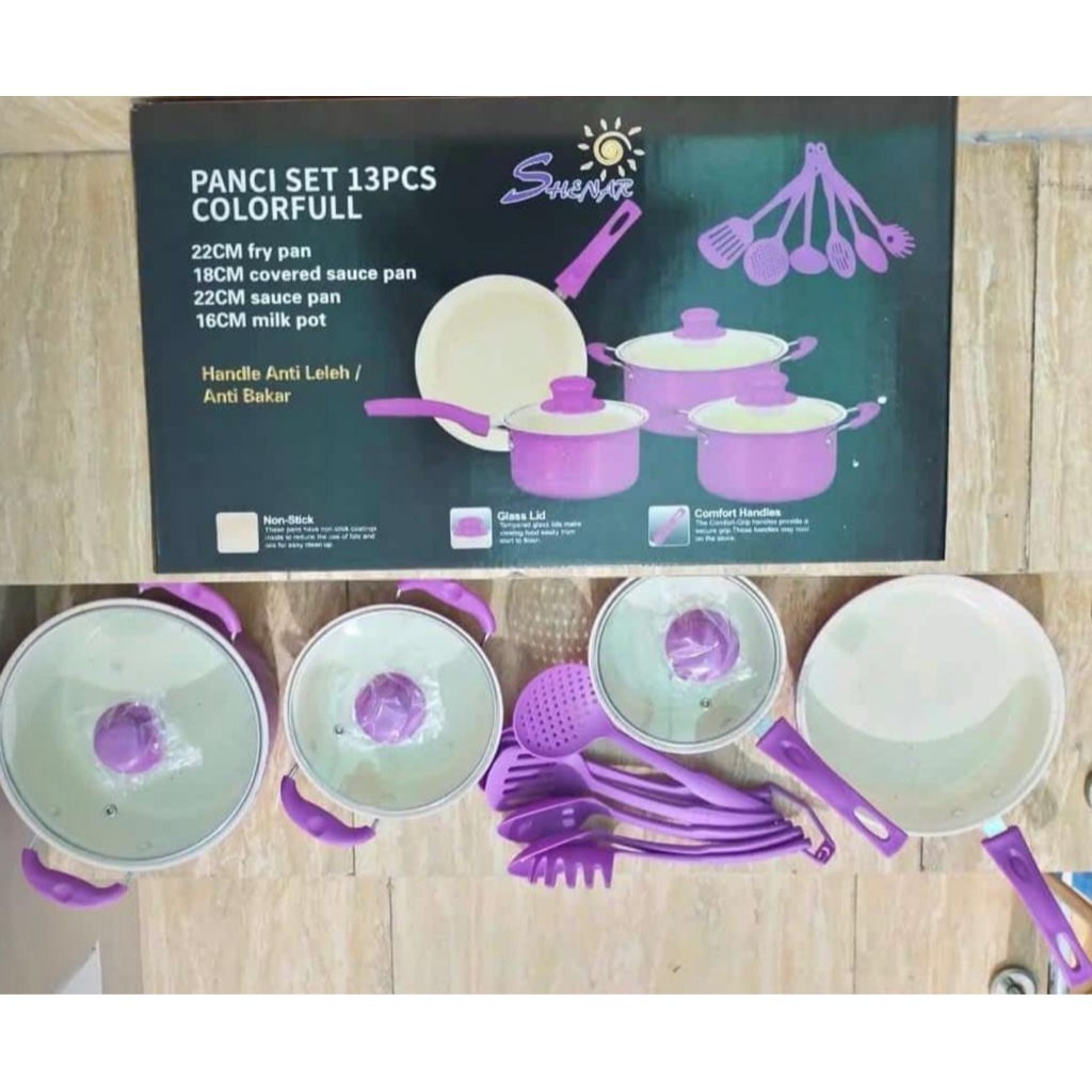 SHENAR! PANCI SET 13PCS - COOKWARE SET MARBLE &amp; SPATULA ANTI KARAT DAN BAHAN TEBAL